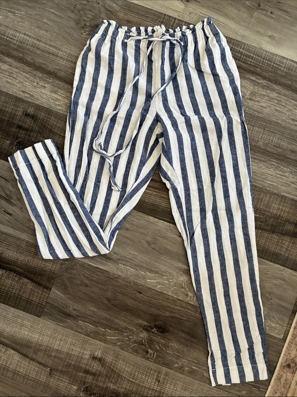 Men's Blue and White Striped Casual Drawstring Pants